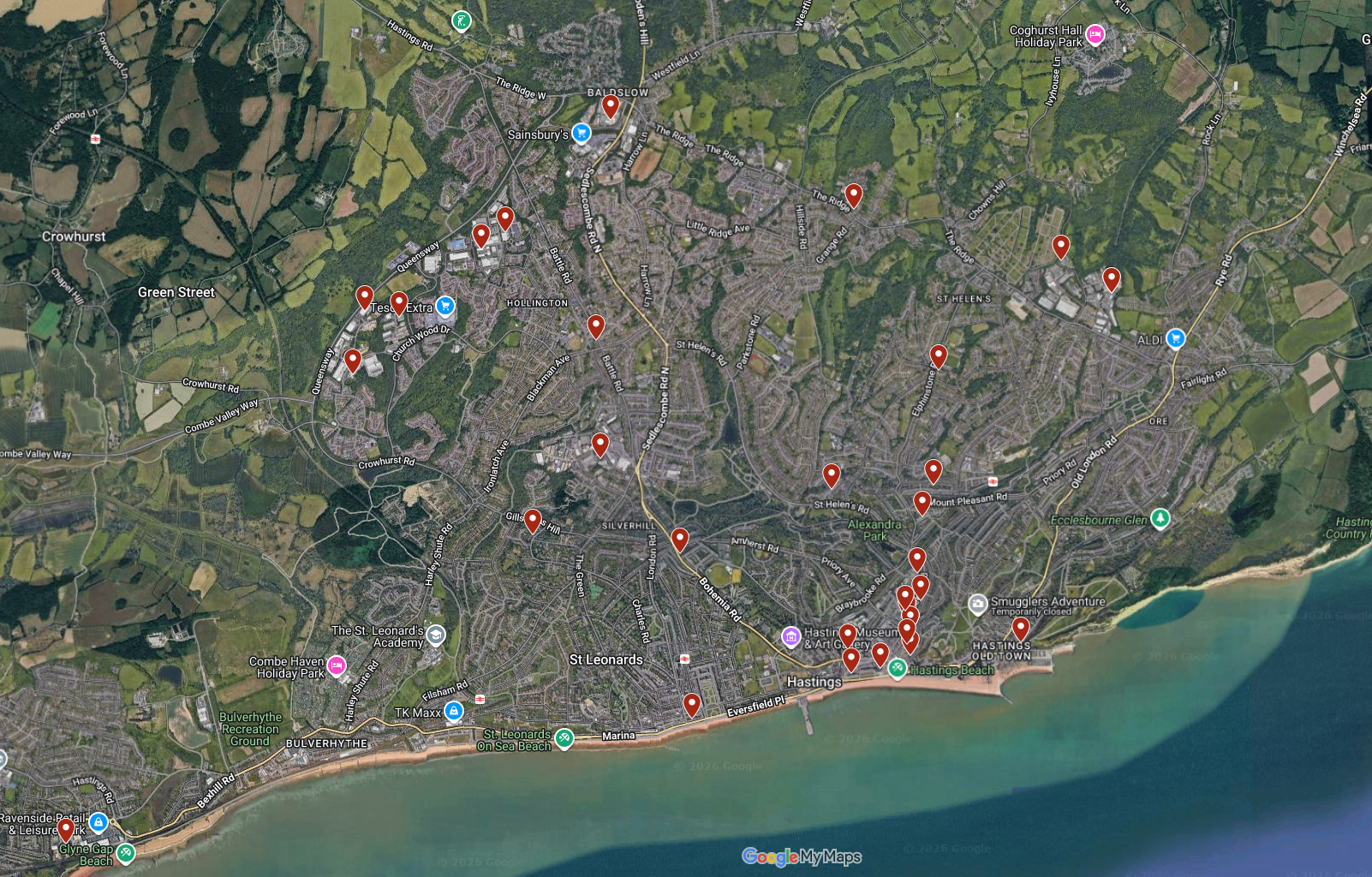 Map of our clients in Hastings East Sussex